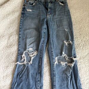 Garage Straight-Leg Distressed Jeans - Blue